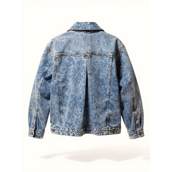 Vintage-Inspired Acid Wash Denim Jacket By We The Free Button-Down Closure Relax - Picture 4 of 5